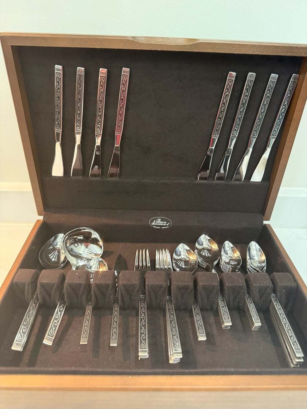 Oneida Ltd. Stainless Flatware Set with Wooden Storage Chest